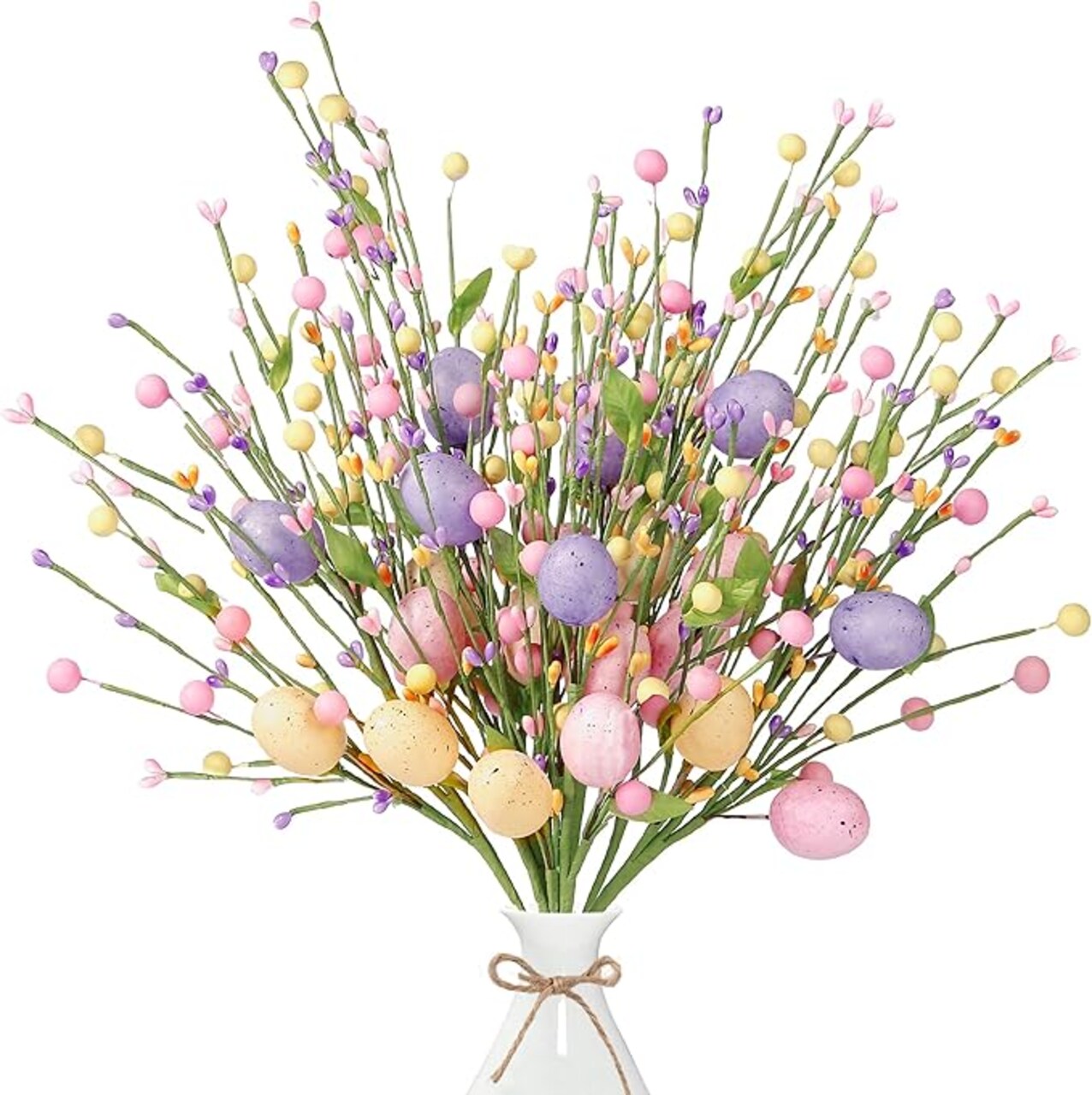6-Piece Artificial Easter Berry & Egg Stem Set – 16.5" Spring Floral Sprays with Colorful Eggs, Berries & Foliage – Flexible DIY Branches for Easter Centerpieces, Vases & Home Decor